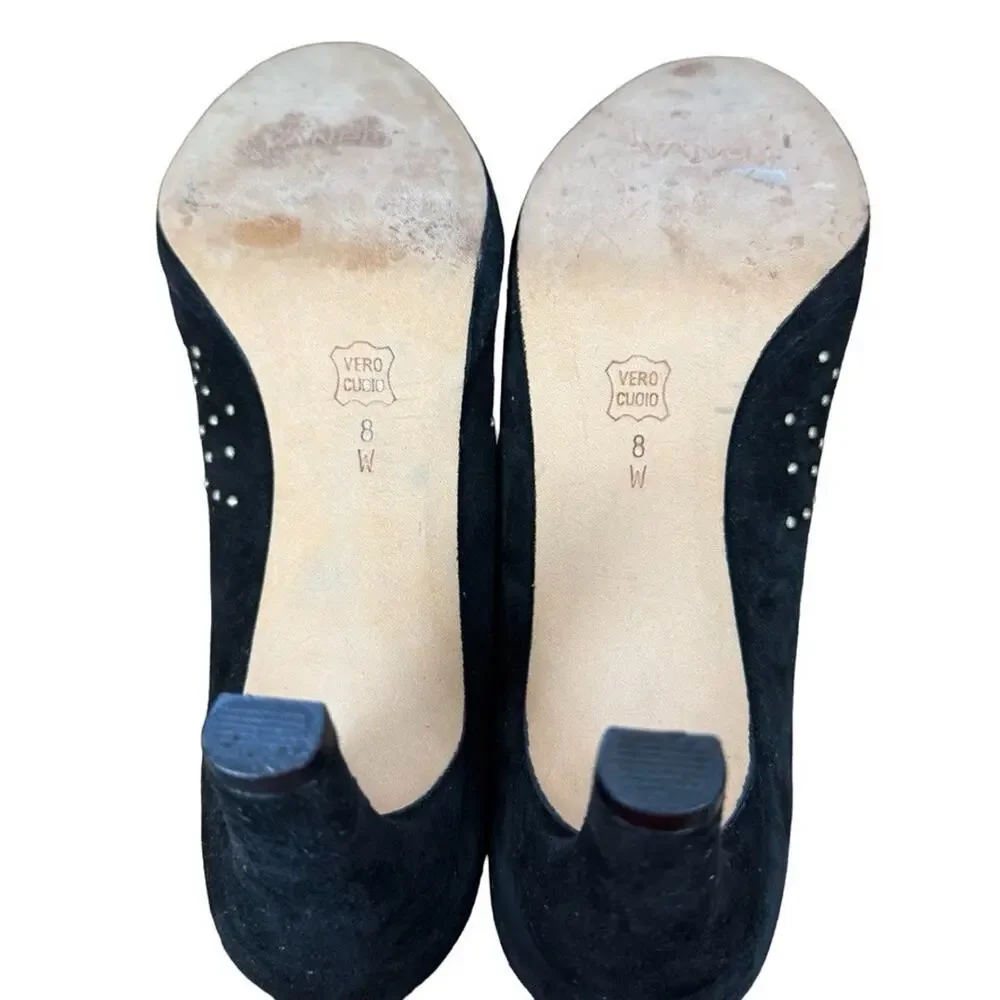 Vaneli Van Eli Womens Studded Black Suede Pumps Leather Slip On Shoes sz 8 W